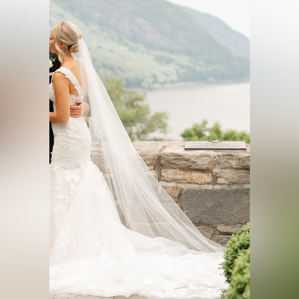 Cathedral length bridal veil with beaded trim